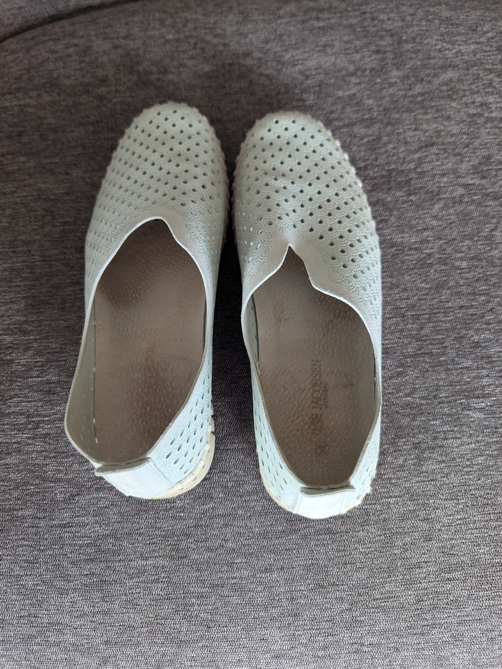 Ilse Jacobsen Perforated Slip-On Flats in Mint Green